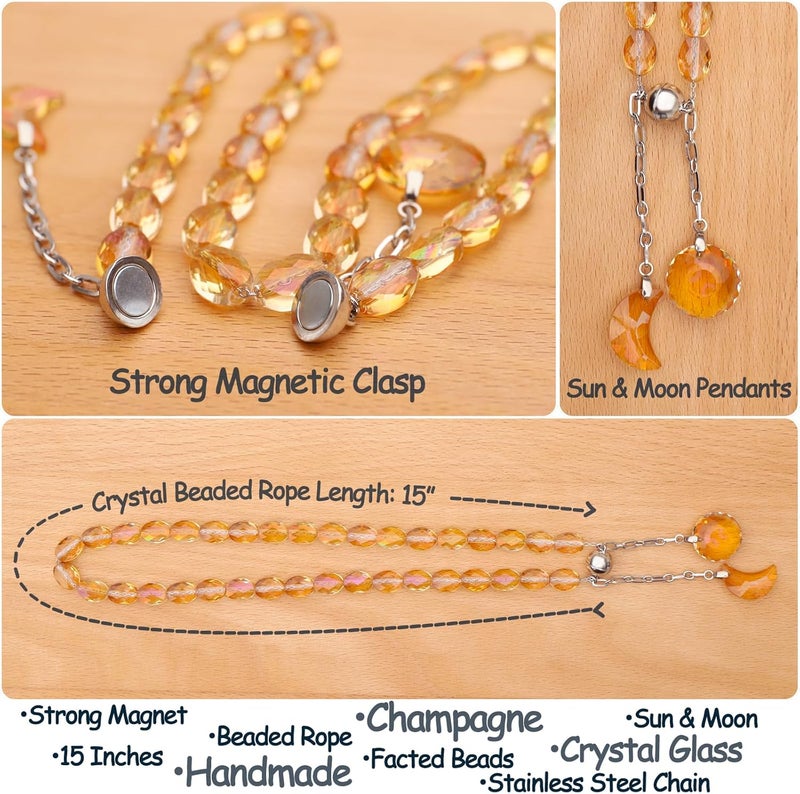 Pedobo Magnetic Curtain Tiebacks, 2 Pack Crystal Beaded Sun & Moon Pendants Sheers/Draperies Holdbacks for Window Home Office Decor (Gold) - Image 3